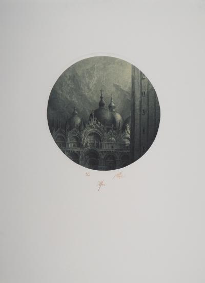 Jean Michel MATHIEUX-MARIE: La Basilique de Saint Marc, Venise - Gravure originale signée au crayon 2