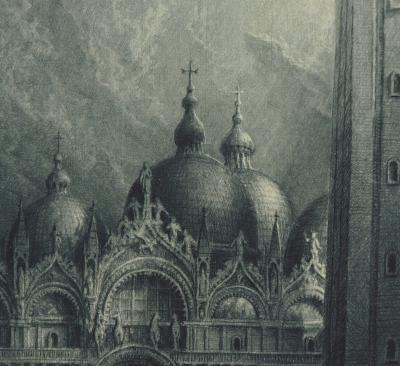 Jean Michel MATHIEUX-MARIE: La Basilique de Saint Marc, Venise - Gravure originale signée au crayon 2