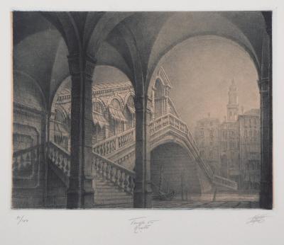 Jean Michel MATHIEUX-MARIE: Venise, Pont du Rialto - Gravure originale signée au crayon 2