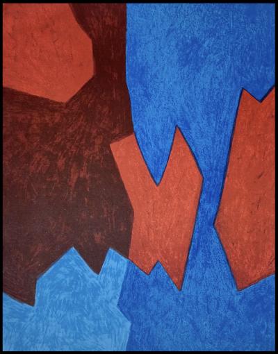 Serge POLIAKOFF - Composiotion bleue et rouge, 1968 - Lithographie originale