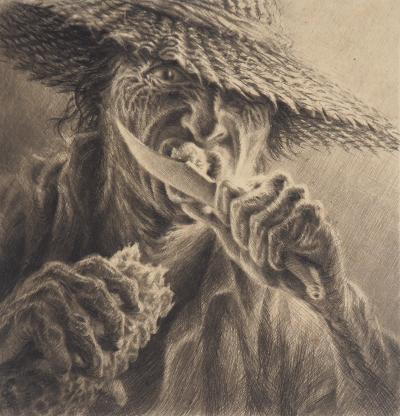 Jean Michel MATHIEUX-MARIE: Regard bestial - Gravure originale signée au crayon 2