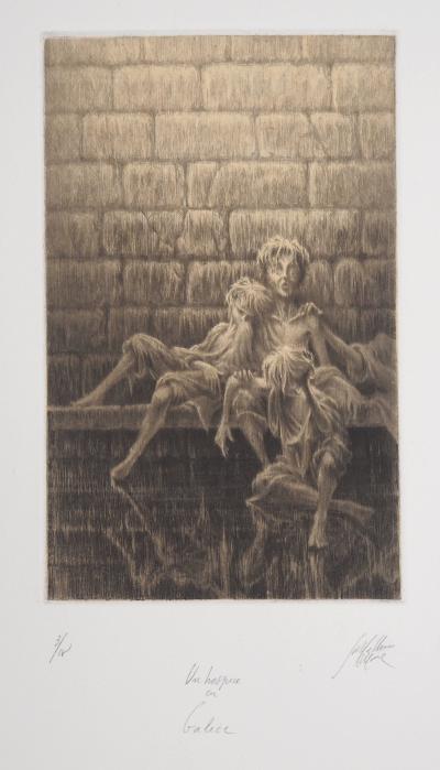 Jean Michel MATHIEUX-MARIE: Abri de nuit - Gravure originale signée au crayon 2