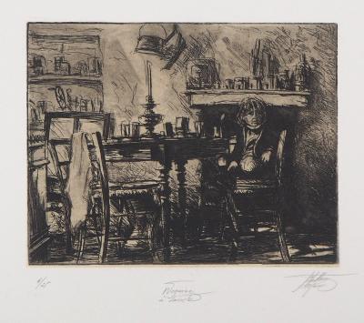 Jean Michel MATHIEUX-MARIE: En attendant le dîner - Gravure originale signée au crayon 2