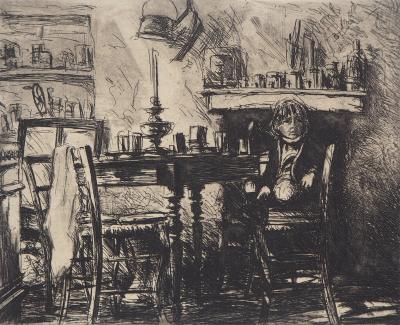 Jean Michel MATHIEUX-MARIE: En attendant le dîner - Gravure originale signée au crayon 2