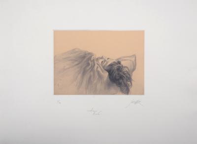 Jean Michel MATHIEUX-MARIE: Jeune fille en rêve - Gravure originale signée au crayon 2