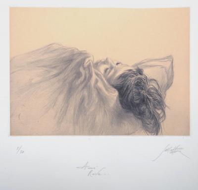 Jean Michel MATHIEUX-MARIE: Jeune fille en rêve - Gravure originale signée au crayon 2