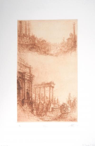 Jean Michel MATHIEUX-MARIE: Forum romain - Gravure originale signée au crayon 2
