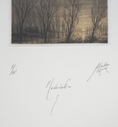 Jean Michel MATHIEUX-MARIE: Lac au crépuscule - Gravure originale signée au crayon 2
