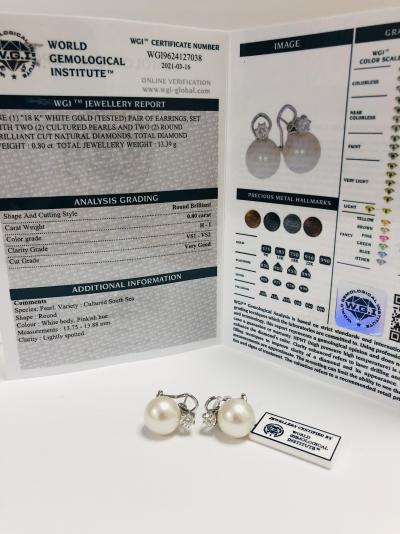 Boucles d'oreilles en or blanc 18ct avec perles de culture des mers du sud et diamants 2