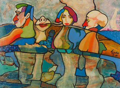 Hassan Ertugrul Kahraman - Hommage à Cézanne : Les Baigneurs, 1990 - Huile sur toile signée 2