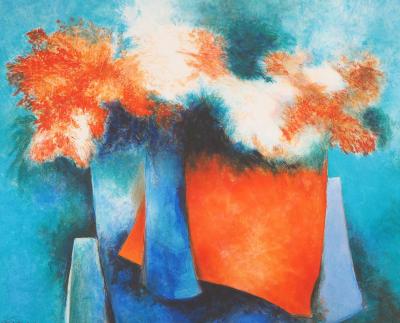 Claude GAVEAU : Bouquet de fleurs - Lithographie originale signée 2