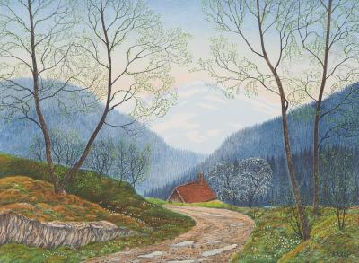 Per JULIUS : Petite maison à la vue des montagnes - Lithographie originale signée 2