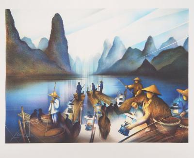 Raymond POULET : Vie nautique à Vietnam - Lithographie originale signée 2