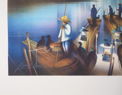 Raymond POULET : Vie nautique à Vietnam - Lithographie originale signée 2