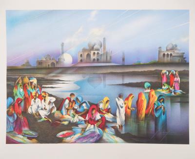Raymond POULET : La vie autour du Taj Mahal - Lithographie originale signée 2