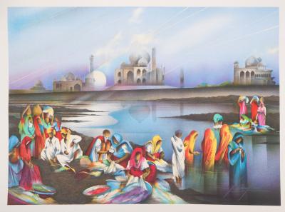 Raymond POULET : La vie autour du Taj Mahal - Lithographie originale signée 2