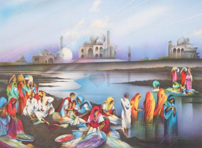 Raymond POULET : La vie autour du Taj Mahal - Lithographie originale signée 2