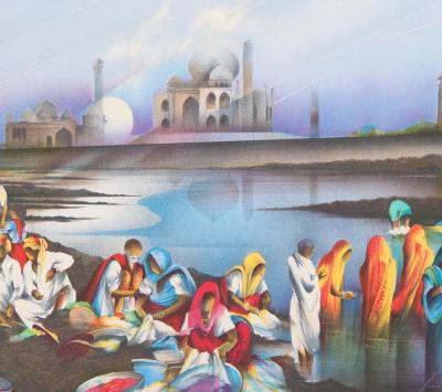 Raymond POULET : La vie autour du Taj Mahal - Lithographie originale signée 2