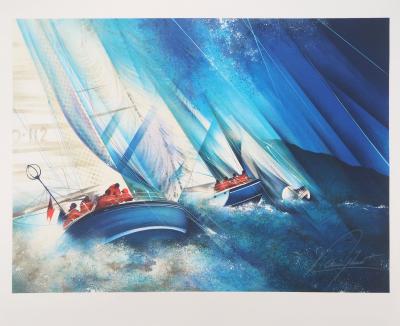 Raymond POULET : Les marins pêcheurs contre l’orage - Lithographie originale signée 2