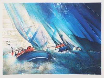Raymond POULET : Les marins pêcheurs contre l’orage - Lithographie originale signée 2