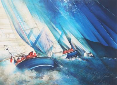 Raymond POULET : Les marins pêcheurs contre l’orage - Lithographie originale signée 2