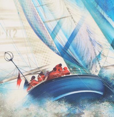 Raymond POULET : Les marins pêcheurs contre l’orage - Lithographie originale signée 2