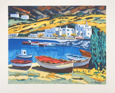Jean-Claude QUILICI : Santorin à la vue de mer - Lithographie originale signée 2