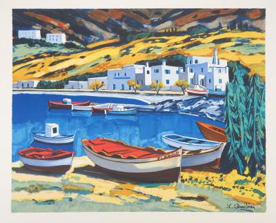 Jean-Claude QUILICI : Santorin à la vue de mer - Lithographie originale signée 2