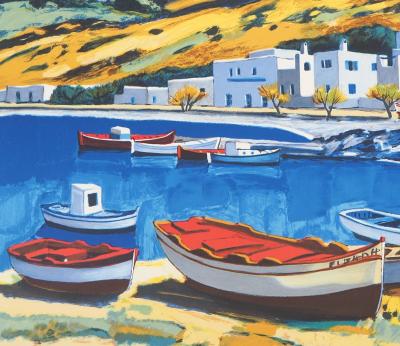 Jean-Claude QUILICI : Santorin à la vue de mer - Lithographie originale signée 2