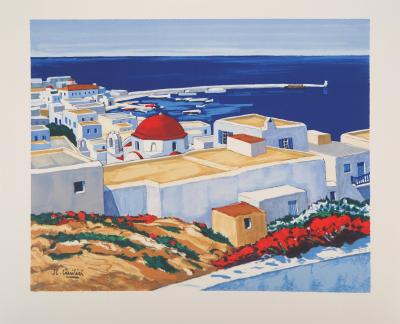 Jean-Claude QUILICI : Vue de Mykonos - Lithographie originale signée 2