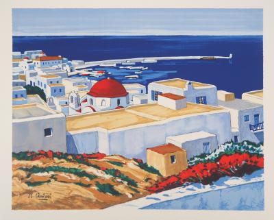 Jean-Claude QUILICI : Vue de Mykonos - Lithographie originale signée 2