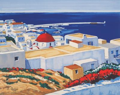 Jean-Claude QUILICI : Vue de Mykonos - Lithographie originale signée 2