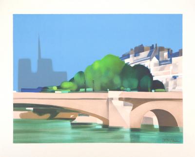 Alfred DEFOSSEZ : Le Pont de la Tournelle, Notre-Dame de Paris - Lithographie originale signée 2