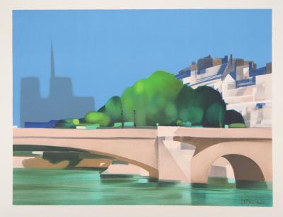 Alfred DEFOSSEZ : Le Pont de la Tournelle, Notre-Dame de Paris - Lithographie originale signée 2