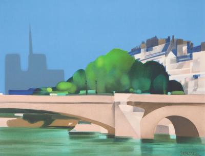 Alfred DEFOSSEZ : Le Pont de la Tournelle, Notre-Dame de Paris - Lithographie originale signée 2