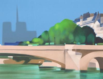 Alfred DEFOSSEZ : Le Pont de la Tournelle, Notre-Dame de Paris - Lithographie originale signée 2