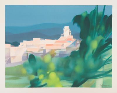 Alfred DEFOSSEZ : Vue du village de montagne - Lithographie originale signée 2