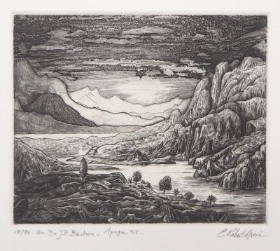 Eric ROBERT-AYME : Paysage surréaliste, 1995 - Gravure originale signée 2