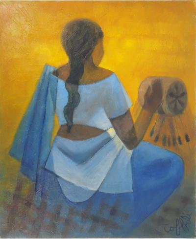 Louis TOFFOLI : La tisseuse de Ceylan - Huile sur toile Signée 2