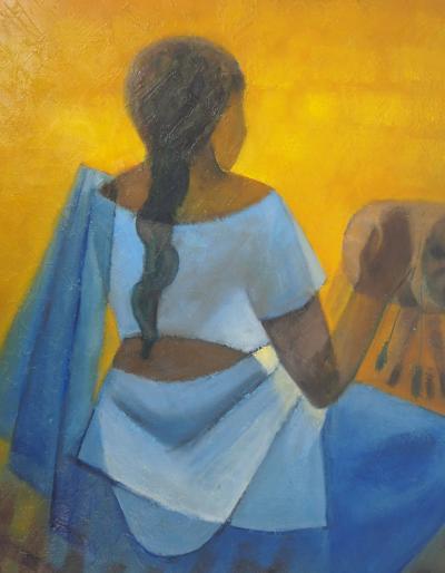 Louis TOFFOLI : La tisseuse de Ceylan - Huile sur toile Signée 2