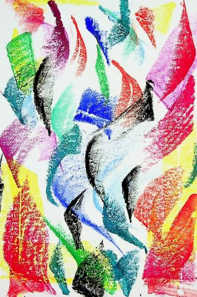 Françoise GALLE : Abstraction, Eau et feu - Pastel signé 2