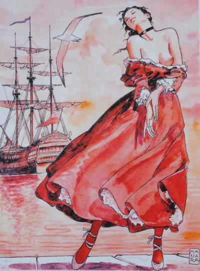 Milo MANARA : Robe au vent (Molly Malone) - Impression signée au crayon 2