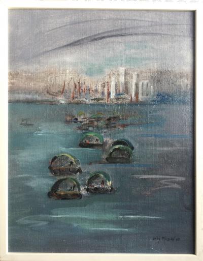 Lily MASSON - Hong-Kong, les sampangs,2002 - Huile sur toile signée 2