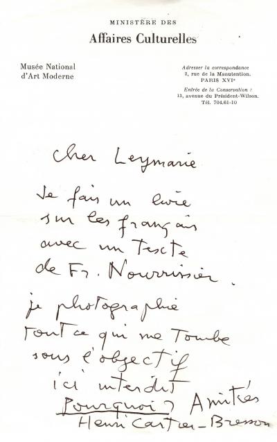 2 lettres autographes signées et une épreuve d’artiste d’Henri CARTIER-BRESSON 2