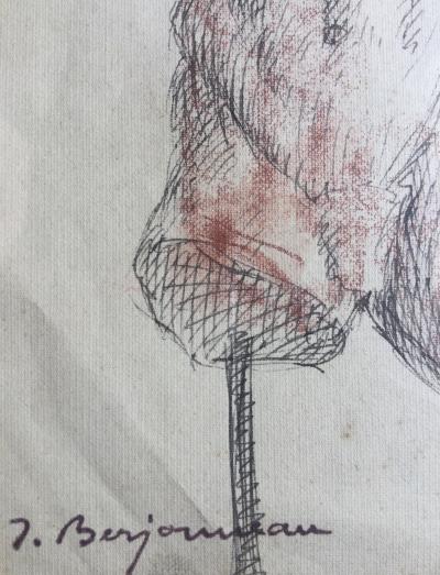 Jehan BERJONNEAU - Torse et tête d’homme - Encre et aquarelle signée 2