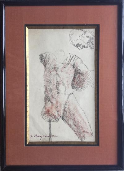 Jehan BERJONNEAU - Torse et tête d’homme - Encre et aquarelle signée 2