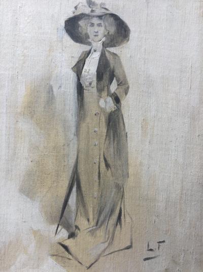 Léo FONTAN. - Élégante au chapeau , vers 1920  - Gouache sur carton 2