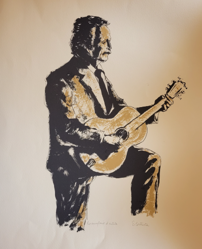 Eric BATTISTA - Portrait de Brassens, 1983 - Lithographie originale signée au crayon 2