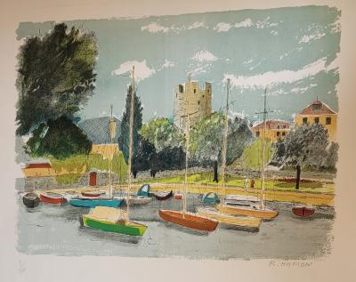 Roland HAMON - Petit port du Léman, 1978 - Lithographie originale signée au crayon 2