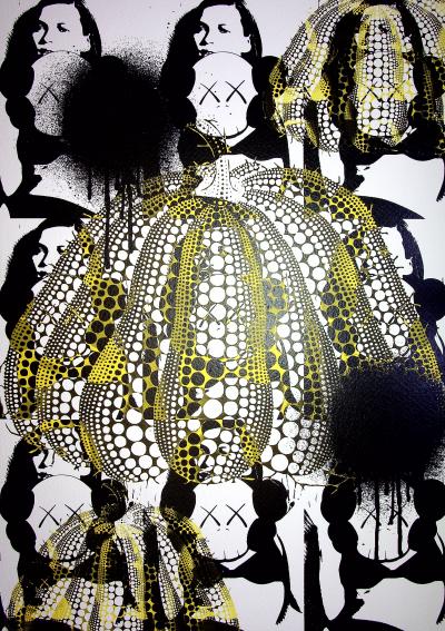Death NYC - Black and yellow Kusama’s pumpkins, 2020  - Sérigraphie originale signée 2